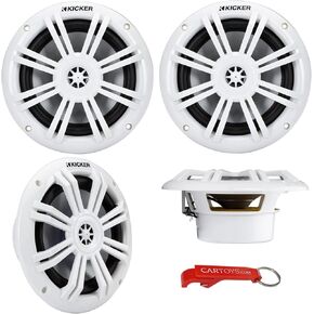 KICKER KM604W (49KM604W) 150 Watt Marine Speakers 4-Pack Bundle: 2-Way 6" Marinized Powersports Speakers, Salt and Spray Protected, UV Resistant, 50 Watt RMS, Fade-Proof White Finish, KM Series