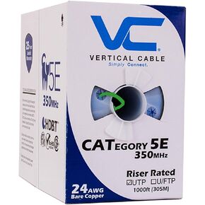 Vertical Cable Cat5e, 350 MHz, UTP, 24AWG, 8C Solid Bare Copper, 1000ft, Green, Bulk Ethernet Cable - 054 Series