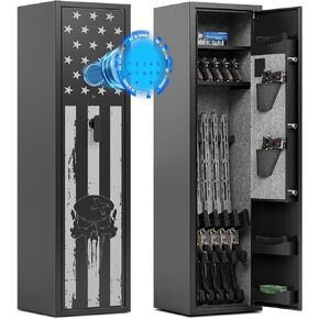 6-7 Gun Safe for Rifles and Pistols with Touch Keypad and Silent Mode, Large Rife Safe for Home, Gun Cabinet with Removable Shelves and Adjustable Gun Slot