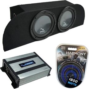Harmony Audio (2) HA-R104 Compatible with Nissan 350Z 2003-2008 Coupe Under Strut Rhythm Series 10" - Package Sub, HA-A400.1 Mono 800W Sub Amp and NT2X10-350Z-STRUTBOX Sub Enclosure Box W/Mount Rack