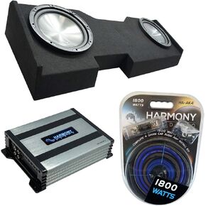 Harmony Audio Compatible with 2014-2018 Chevy Silverado Crew Cab Bundle HA-R104 Dual 10" Sub Box HA-A400.1 Amp