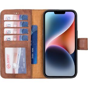 Genuine Leather Custom Wallet Case Compatible with iPhone 15 Pro Max - MagSafe Compatible - Detachable Magnetic Flip Cover with Card Holders - Horizontal Kickstand (Black)