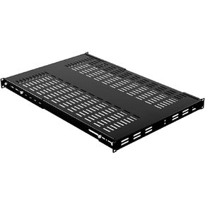IOGEAR 1U Adjustable Depth Vented Rack Shelf – Heavy Duty Steel, 330 lb Capacity, 19.5–38.3" Depth, 27.5" Shelf, TAA Compliant — GRSH01