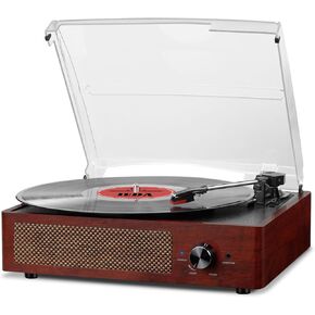 cotsoco Vinyl Record Player 3-Speed Bluetooth Suitcase Portable Belt-Driven Record Player with Built-in Speakers RCA Line Out AUX in Headphone Jack Vintage Turntable Brown Coffee