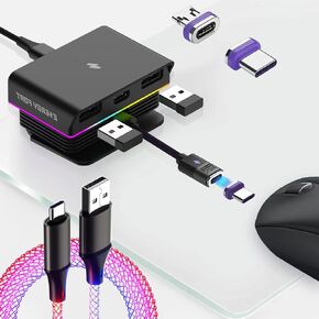 Mouse Charging Dock with Colored Braided Cord - Compatible with Logitech G PRO X Superlight 2, Razer Viper V3 Pro (2024) & USB-C Gaming Mice, Fast Charging Station for Gaming Setup & Man Cave