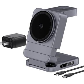 【2025 Upgraded】 Wireless Charger 3 in 1, Foldable Wireless Charging Station, Travel Magnetic Charger Stand, Nightstand 15W Charging Station for iPhone 16 Samsung S25 iWatch Samsung Watch TWS Earphone