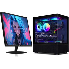 STGAubron Gaming PC Bundle with 24 inch FHD LED Monitor- Intel Core i5 up to 3.6G, Radeon RX 590 8G, 16G RAM, 1T SSD, RGB Fan x 3, RGB Sound Bar, Windows 10 Home