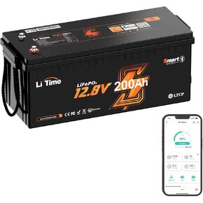 LiTime 12V 200Ah Bluetooth LiFePO4 Lithium Battery, Low-Temp Protection, 2560Wh Energy Max. 1280W Load Power Built-in 100A BMS, 4000-15000 Cycles, Perfect for RV, Solar Energy Storage