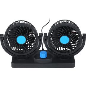 12V Dual-Head USB Fan 360 Degree Rotating Desk Fan 6.5W Powerful Air Circulator Fan with 2 Speed Settings 3.28ft USB Cord for Car Truck Office Bedroom