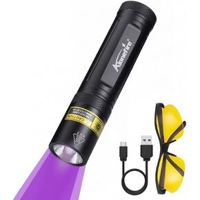 وحده لإطلاق النار SV77 10W 395NM UV المصباح المحمول الكاشف الأسود القابل لإعادة الشحن للكشف عن البول للحيوانات الأليفة ، معالجة الراتنج ، العقرب ، صيد الأسماك ، المعادن مع نظارات واقية من الأشعة فوق البنفسجية ، بطارية مدمجة