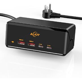 67W GaN USB C Fast Charger Block, 6-in-1 Charging Station for Multiple Devices, 5ft Extension Cord with 2 AC, 2 USB-A, 2 USB-C Power Strip Adapter for Desktop/Office Accessory and Nightstand