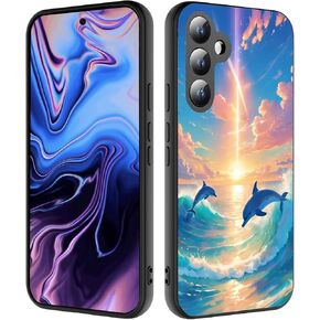 for Galaxy S24 FE Case, Support Wireless Charging Ultra-Thin Shockproof Scratch Anti-Slip Protection Case, for Samsung Galaxy S24 FE 6.7 inch 2024 - Dolphins in The Moonlight
