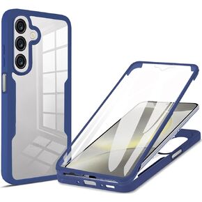 Ysnzaq Clear Case for Samsung Galaxy A56 / Galaxy A36, [Built-in Screen Protector] 360° Full-Body Protection Hard PC & Soft TPU Shockproof Protective Cover for Samsung Galaxy A56 QB Blue