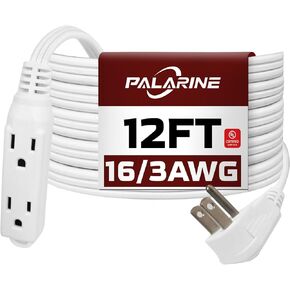 Flat Plug Extension Cord with 3 Outlets Extender, Indoor Extension Cord Flat Plug Power Strip 16 Gauge 30FT Brown 3 Prong, 16/3 SPT-3 13A, UL Listed