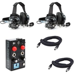 Rugged Radios Portable in Car Communication Kit - 2 Person Intercom 2 Behind The Head Headsets and Cables Voice Activated and Bluetooth Music for Off Road Jeep UTV Can Am X3 Polaris RZR