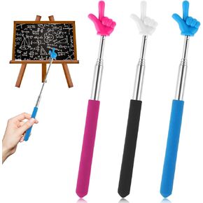 3 Pcs Pointer Finger, Extendable Finger Pointer Stick Teacher Pointers for Elementary School Kindergarten Teacher, Classroom Supplies (Black Pink Blue)