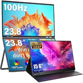 InnoView 23.8" FHD 100Hz 100% sRGB Dual Monitor with 15.6 Inch FHD 1080P Standard HDMI USB C Second External Monitor for Laptop