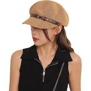 Newsboy Caps Straw Cap Straw Beach Hats for Women Breathable Straw Mesh Octagonal Cap Summer Hats for Women Brown
