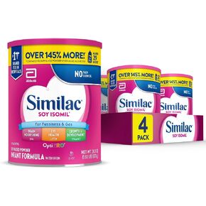 Similac Soy Isomil Infant Formula, for Fussiness & Gas, Plant-Based Protein, Baby Formula Powder, 30.8-oz Value Can, Pack of 4 in Kuwait