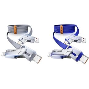 حزمة كابل Shezi 2 Pack ، 4 في 1 240W Cable USB C (الأزرق) مع 4 في 1 كابل USB C 240W 5ft (رمادي) حزمة