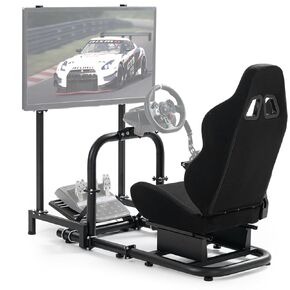 Dardoo Racing Sim Cockpit with Monitor Stand BlackSeat Adjustable Compatible with All Logitech G29 G920, Thrustmaster Xbox, Includes only Cockpit, Seat and Monitor Stand(75+55)