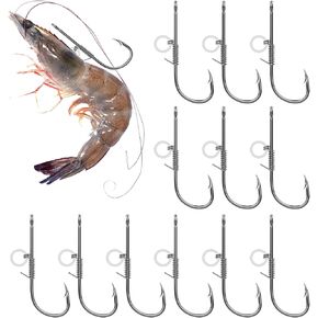Pawfly Fishing Hooks, Carbon Steel Barbed Live Shrimp Hooks, Bait Holder Hooks for Freshwater Saltwater