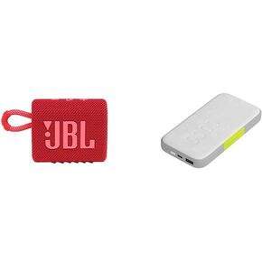 JBL Go 3: مكبر صوت محمول مع Bluetooth ، وميزة بطارية مدمجة ، وميزة مقاومة للماء ومقاومة للغبار- Red و InfinityLab Instantgo 10000-10000mAh Power Power Bank- White