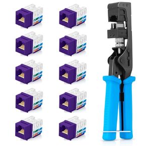 Everest Media Solutions Bundle – 2 Items: easyJACK - Speed Termination Tool + 10 Pack of RJ45 CAT6A UTP Keystone Jacks - Purple