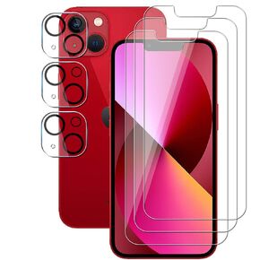 (3+3) For iPhone 13 (6.1") (3 Pack) Tempered Glass Screen Protector and (3 Pack) Camera Lens Protector [Not Affect Flash], 9H Hardness, Anti Scratch, HD Clear