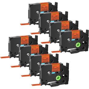 GREENCYCLE 8 Pack Compatible for Ptouch Label Maker Tape TZe-B31 TZ-B31 Black on Fluorescent Orange TZe TZ 12mm 0.47'' Laminated Label Tape for PT-1290 PT-1880w PT-9600 GL100 PT-1000