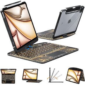Transparent 360 for iPad keyboard case with Wireless Keyboard for iPad Air 13 inch(M3/M2, 2025/2024), Trackpad, 7 Color Backlight, 360° Rotating Stand for iPad Pro 12.9" 2018-2022(6/5/4/3 Gen)