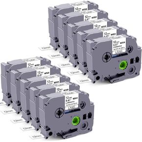 10Pack Label Maker تعبئة الشريط متوافق مع Brother p-touch Label Tape Tz Tze Tape 12mm 0.47 أبيض مغلفة 1/2 بوصة أسود على Tze-231 Tze231 لـ Pt- D210 D220 H110 D410 P710BT H111 1280 1280