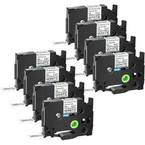 GREENCYCLE Label Maker Tape 12mm 0.47 Laminated White 1/2" Compatible with Brother P-Touch Label Tape TZe-231 TZ-231 Black on White for PT-D210 PT-H110 D410 PT- D220,10 Pack