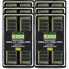 NEMIX RAM 512GB (8X64GB) DDR5 6400MHZ PC5-51200 CL52 2Rx4 1.1V 288-PIN ECC RDIMM Registered Server Memory KIT