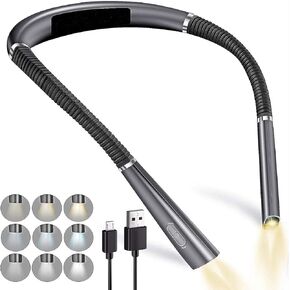 Rechargeable LED Neck Reading Light – 3 Color Modes & 3 Brightness Levels, Flexible & Adjustable Arms, Non-Slip Design, 60-80 Hr Long Lasting, Soft Silicone Comfort for Book Lovers Gray