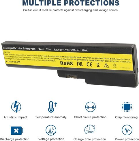 Futurebatt 6 Cell 5200mAh Laptop Battery for Lenovo 3000 B460 B550 G430 G450 G455 G530 G550 G555 N500, Ideapad B460 G430 V460 Z360 Notebook in Saudi Arabia