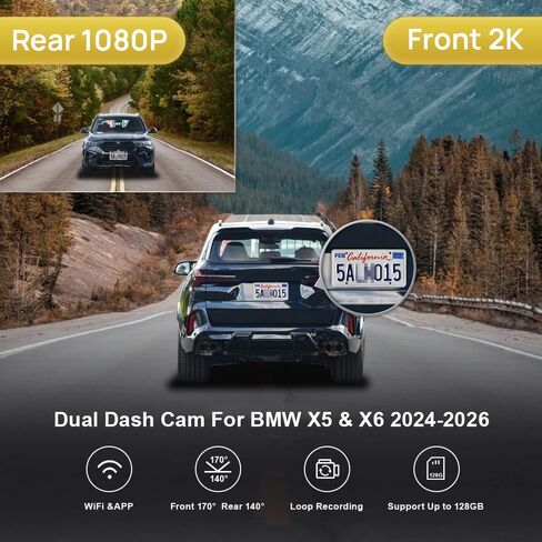 Fitcamx 4K Dash Cam Suitable for BMW X5 X5 M Hybrid & X6 X6 M 2024 2025 2026 (G05/G06), OEM Factory Style, UHD 2160P Video, Built-in WiFi & APP, Loop Recording, G-Sensor, Easy to Install, 64GB Card in Kuwait