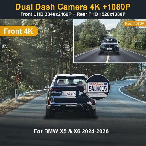 Fitcamx 4K Dash Cam Suitable for BMW X5 X5 M Hybrid & X6 X6 M 2024 2025 2026 (G05/G06), OEM Factory Style, UHD 2160P Video, Built-in WiFi & APP, Loop Recording, G-Sensor, Easy to Install, 64GB Card in Kuwait