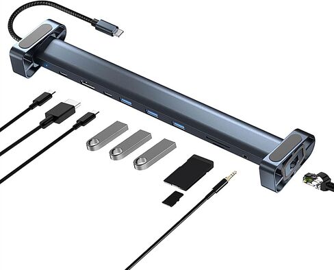 محول USB C Hub Multiport ، محطة إرساء 10-in-1 مع 4K HDMI ، USB-C ، 3 USB 3.0 ، قارئ بطاقة SD/TF ، الصوت ، 100 واط PD ، RJ45 Ethernet متوافق مع MacBook Pro/Air ، Dell ، HP ، Lenovo (10-in-1) in Kuwait