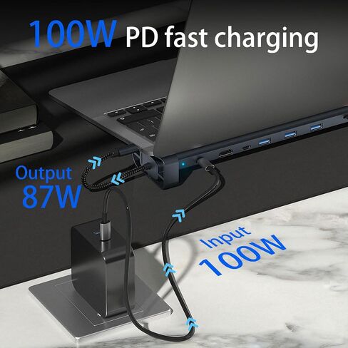 محول USB C Hub Multiport ، محطة إرساء 10-in-1 مع 4K HDMI ، USB-C ، 3 USB 3.0 ، قارئ بطاقة SD/TF ، الصوت ، 100 واط PD ، RJ45 Ethernet متوافق مع MacBook Pro/Air ، Dell ، HP ، Lenovo (10-in-1) in Kuwait
