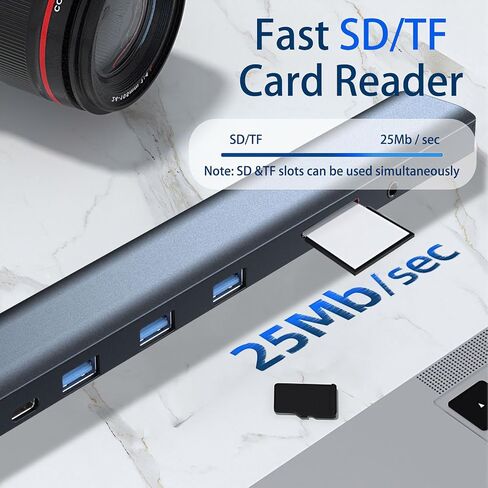 محول USB C Hub Multiport ، محطة إرساء 10-in-1 مع 4K HDMI ، USB-C ، 3 USB 3.0 ، قارئ بطاقة SD/TF ، الصوت ، 100 واط PD ، RJ45 Ethernet متوافق مع MacBook Pro/Air ، Dell ، HP ، Lenovo (10-in-1) in Kuwait