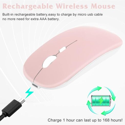 UrbanX 2.4GHz & Bluetooth Mouse, Rechargeable Wireless Mouse for MacBook air Bluetooth Wireless Mouse for Laptop/PC/Mac/Computer/Tablet/Android RGB LED Lavender Purple in Kuwait