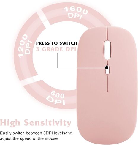 UrbanX 2.4GHz & Bluetooth Mouse, Rechargeable Wireless Mouse for MacBook air Bluetooth Wireless Mouse for Laptop/PC/Mac/Computer/Tablet/Android RGB LED Lavender Purple in Kuwait