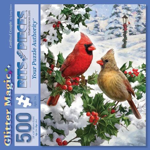 Bits and Pieces - 500 Piece Jigsaw Puzzle for Adults 18" x 24" - Cardinal Couple - 500 pc Glitter Holiday Christmas Snow Tree Forest Jigsaw by Artist Larry Jones in Saudi Arabia