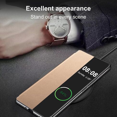 for Samsung Galaxy S25 Edge Case Flip Leather Cover Clear S-View, for Samsung S25 Edge Phone Case Smart Window Hard Flip, Shockproof Protective Cover Galaxy S25 Edge 5G Case Clear View in Kuwait