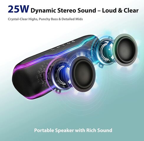 30W Portable Bluetooth Speaker, Tap-to-Play Drum Beats, IPX7 Waterproof, 24H Playtime, LED Lights, TWS Pairing, Wireless Outdoor Speaker for Pool, Beach, Travel, Blue in Saudi Arabia