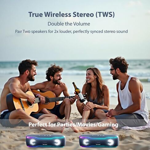 30W Portable Bluetooth Speaker, Tap-to-Play Drum Beats, IPX7 Waterproof, 24H Playtime, LED Lights, TWS Pairing, Wireless Outdoor Speaker for Pool, Beach, Travel, Blue in Saudi Arabia