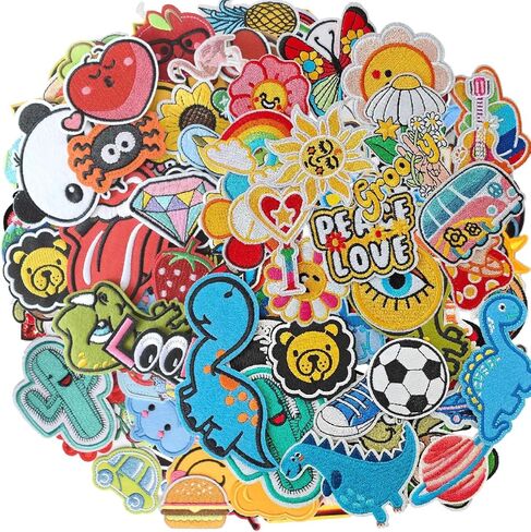 80pcs Random Assorted Styles Embroidered Patches, Bright Vivid Colors, Sew On/Iron On Patch Applique for Clothes, Dress, Hat, Jeans, DIY Accessories in Kuwait