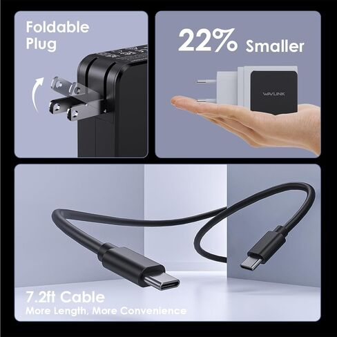 WAVLINK 118W GaN Charger, Ultra-Fast PD3.0 USB C Charger with GaN Ⅱ Tech, One-Port Wall Power Adapter for Laptops, iPhone, Android (with USB-C Cable), Portable for Anywhere You Travel in Saudi Arabia
