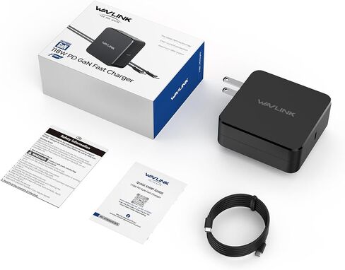 WAVLINK 118W GaN Charger, Ultra-Fast PD3.0 USB C Charger with GaN Ⅱ Tech, One-Port Wall Power Adapter for Laptops, iPhone, Android (with USB-C Cable), Portable for Anywhere You Travel in Saudi Arabia